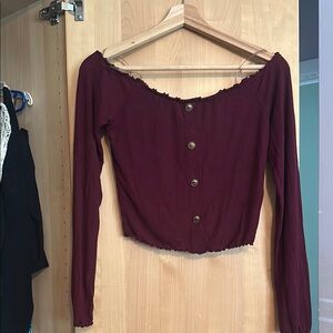 Ardene Red Buttoned Crop Long Sleeve Top